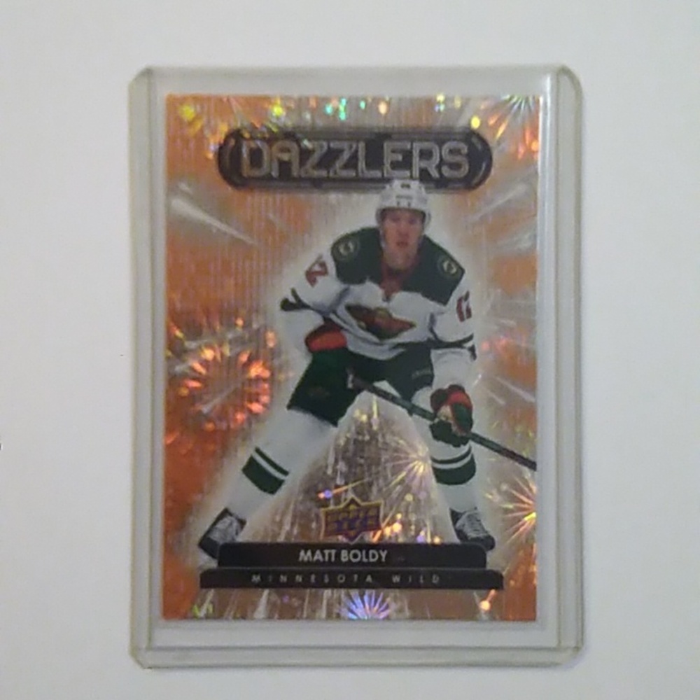 Matt Boldy Orange Dazzler Rare Insert card Upper Deck Hockey Card